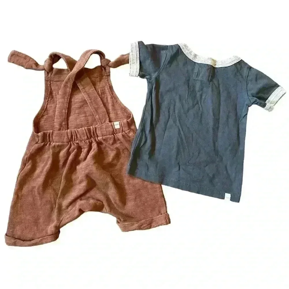 Mini Mioche Blue Shirt Rust overalls bundle Size 6-12 months